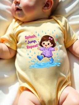 KNITROOT - Yellow Monsoon Theme Half Sleeves Splash Jump Repeat Bodysuit
