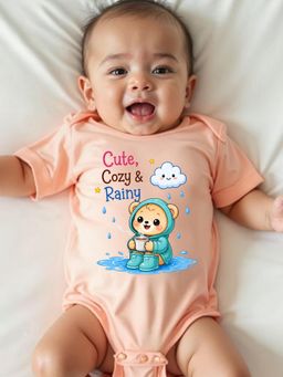 KNITROOT - Peach Monsoon Theme Half Sleeves Cute Cozy and Rainy Bodysuit