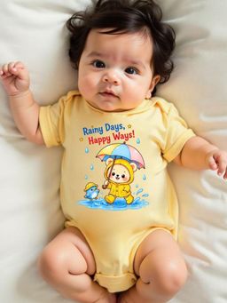KNITROOT - Yellow Monsoon Theme Half Sleeves Rainy Days Happy Ways Bodysuit