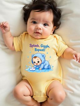 KNITROOT - Yellow Monsoon Theme Half Sleeves Splash Giggle Repeat Bodysuit