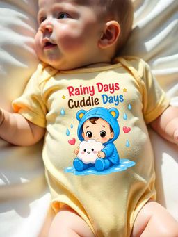 KNITROOT - Yellow Monsoon Theme Half Sleeves Rainy Days Cuddle Days Bodysuit
