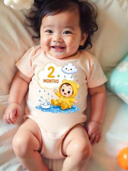 KNITROOT - Peach Birthday Theme Half Sleeves 2 Months Print Bodysuit