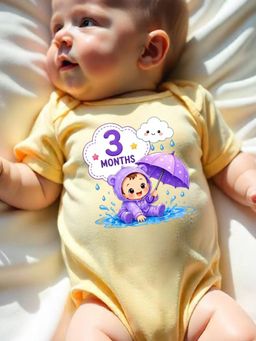 KNITROOT - Yellow Birthday Theme Half Sleeves 3 Months Print Bodysuit