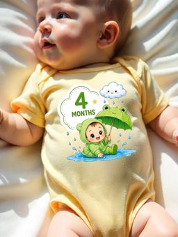 KNITROOT - Yellow Birthday Theme Half Sleeves 4 Months Print Bodysuit