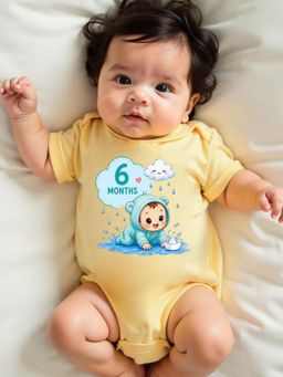 KNITROOT - Yellow Birthday Theme Half Sleeves 6 Months Print Bodysuit