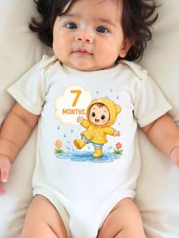 KNITROOT - White Birthday Theme Half Sleeves 7 Months Print Bodysuit