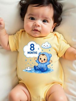 KNITROOT - Yellow Birthday Theme Half Sleeves 8 Months Print Bodysuit