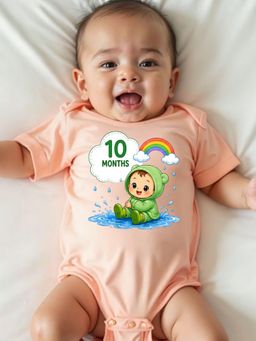 KNITROOT - Peach Birthday Theme Half Sleeves 10 Months Print Bodysuit