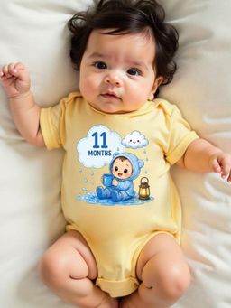 KNITROOT - Yellow Birthday Theme Half Sleeves 11 Months Print Bodysuit