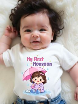 KNITROOT - White Monsoon Theme Half Sleeves My First Monsoon T-Shirt