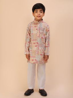 Pro Ethic Style Developer - Peach Floral Print Kurta with Pyjama