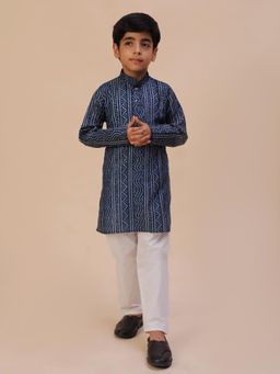 Pro Ethic Style Developer - Navy Blue Bandhani Print Kurta with Pyjama