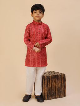 Pro Ethic Style Developer - Red Bandhani Print Kurta with Pyjama