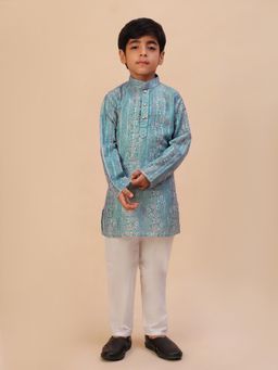 Pro Ethic Style Developer - Aqua Floral Print Kurta with Pyjama