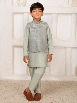 Pro Ethic Style Developer - Green Kids Kurta with Waistcoat and Pant