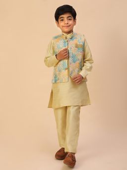 Pro Ethic Style Developer - Yellow Kids Kurta with Waistcoat and Pant