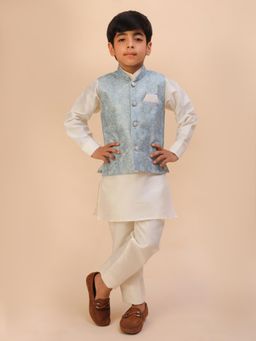 Pro Ethic Style Developer - Blue Kids Kurta with Waistcoat and Pant