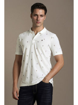 Louis Philippe - Men White Print Polo T-Shirt