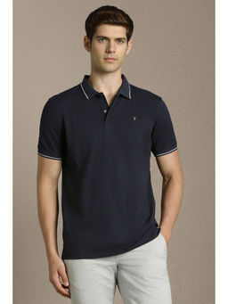 Louis Philippe - Men Navy Blue Textured Polo T-Shirt