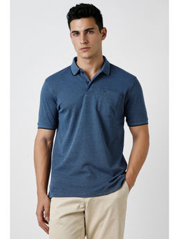 Peter England - Men Navy Blue Textured Polo T-Shirt