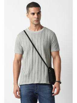 Van Heusen - Men Grey Textured Crew Neck T-Shirt