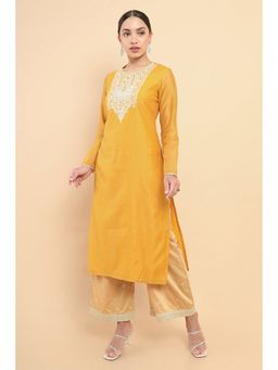 Soch - Women Yellow Chanderi Embroidered Kurta