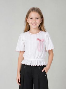 ELLE - Girls Elle White Cotton Solid Top