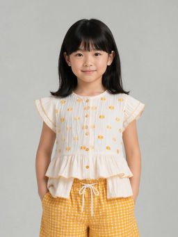 ELLE - Girls Elle Cream Cotton Printed Top