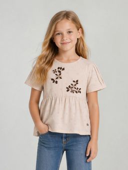 ELLE - Girls Elle Beige Embroidered Top