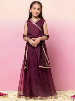 Miss Indya - Purple Organza Lehenga with Wrap Choli and Dupatta (Set of 3)