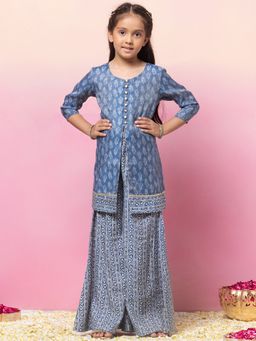 Miss Indya - Indigo Blue Block Print Sharara with Kurta (Set of 2)