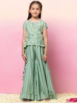 Miss Indya - Sage Green Printed Sharara with Foil Print Short Kurta (Set of 2)