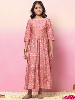 Miss Indya - Pink Foil Jaal Print Anarkali Kurta