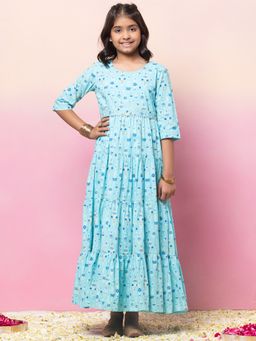 Miss Indya - Blue Tiered Maxi Kurta with Embroidered Belt (Set of 2)