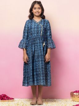 Miss Indya - Indigo Blue Bell Sleeve Midi Dress