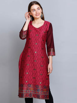 Kidar - Women Pink Ethnic Wear Cotton Silk Kurta
