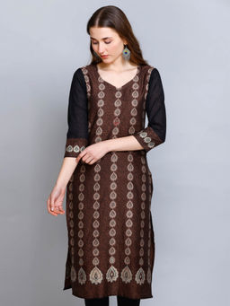 Kidar - Women Brown Ethnic Wear Cotton Silk Kurta