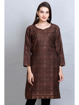 Kidar - Women Brown Ethnic Wear Cotton Silk Kurta