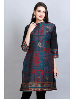 Kidar - Women Navy Blue Ethnic Wear Cotton Silk Kurta