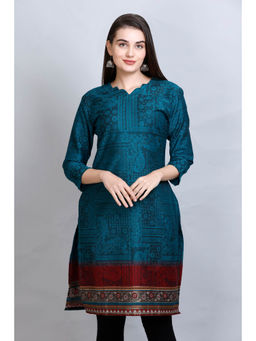 Kidar - Women Turquoise Ethnic Wear Cotton Silk Kurta