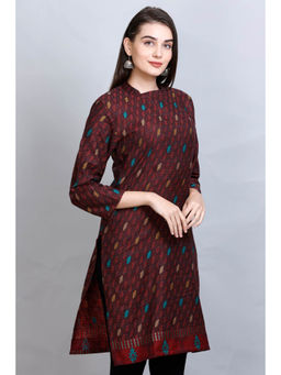 Kidar - Women Maroon Ethnic Wear Cotton Silk Kurta