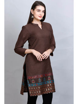 Kidar - Women Brown Ethnic Wear Cotton Silk Kurta