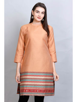 Kidar - Women Peach Ethnic Wear Cotton Silk Kurta