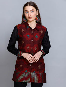 Kidar - Women Maroon Ethnic Wear Cotton Silk Kurti