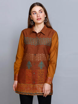 Kidar - Women Brown Ethnic Wear Cotton Silk Kurti