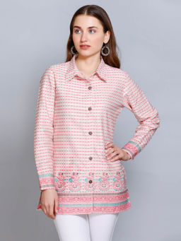 Kidar - Women Pink Ethnic Wear Cotton Silk Kurti