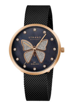 Strand by Obaku - Glitter Butterfly Black Dial Quartz Watch For Women (S700LXVBMB-DB)