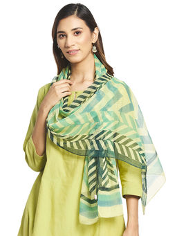 Fabindia - FabBasics Green Cotton Silk Hand Block Printed Stole