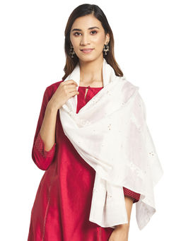 Fabindia - Off White Cotton Silk Chikankari Embroidered Stole