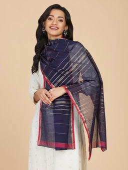 Fabindia - Navy Cotton Silk Maheshwari Stole